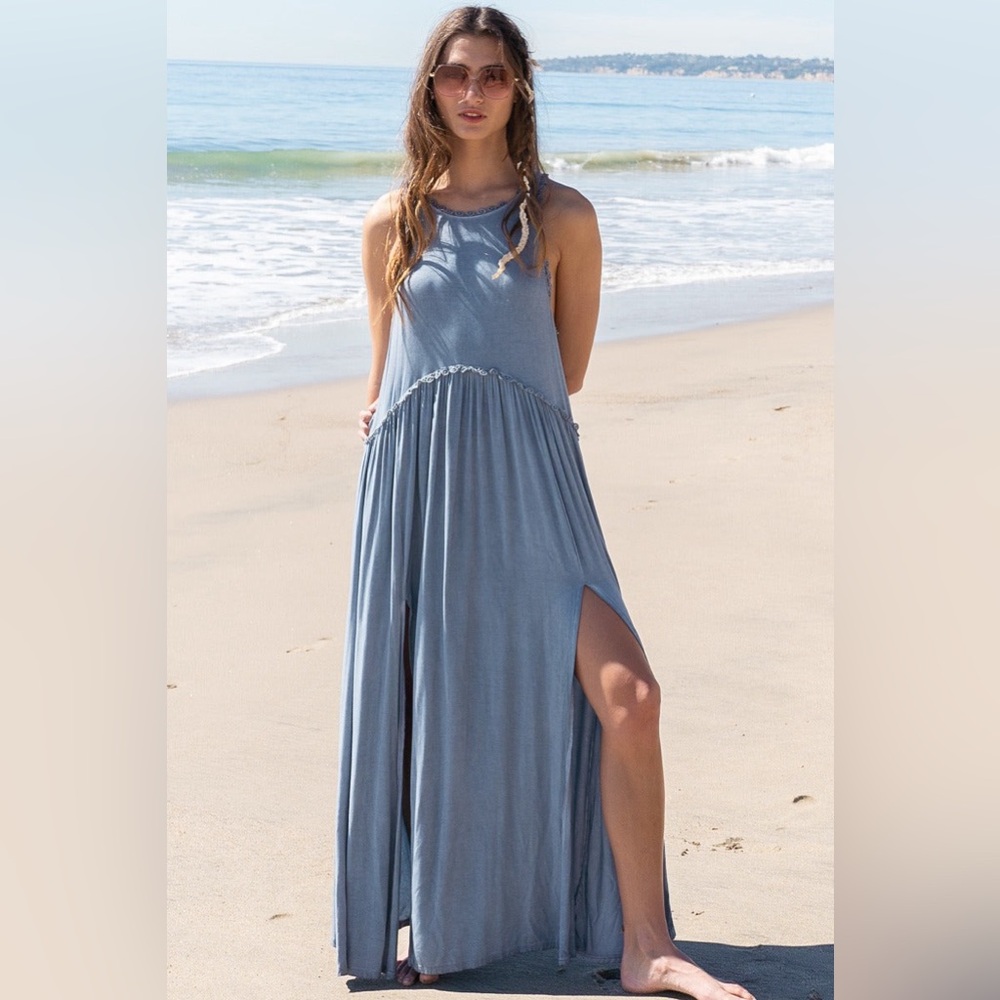 Baby Doll Side Slit Cut Out Maxi Dress - POL